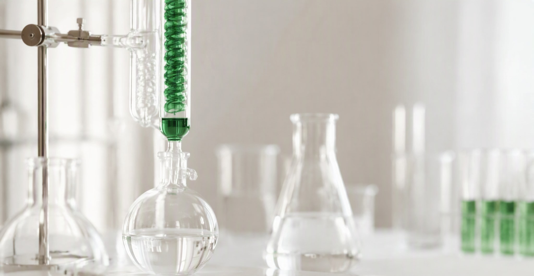 Kjeldahl distillation glassware with green indicator solution