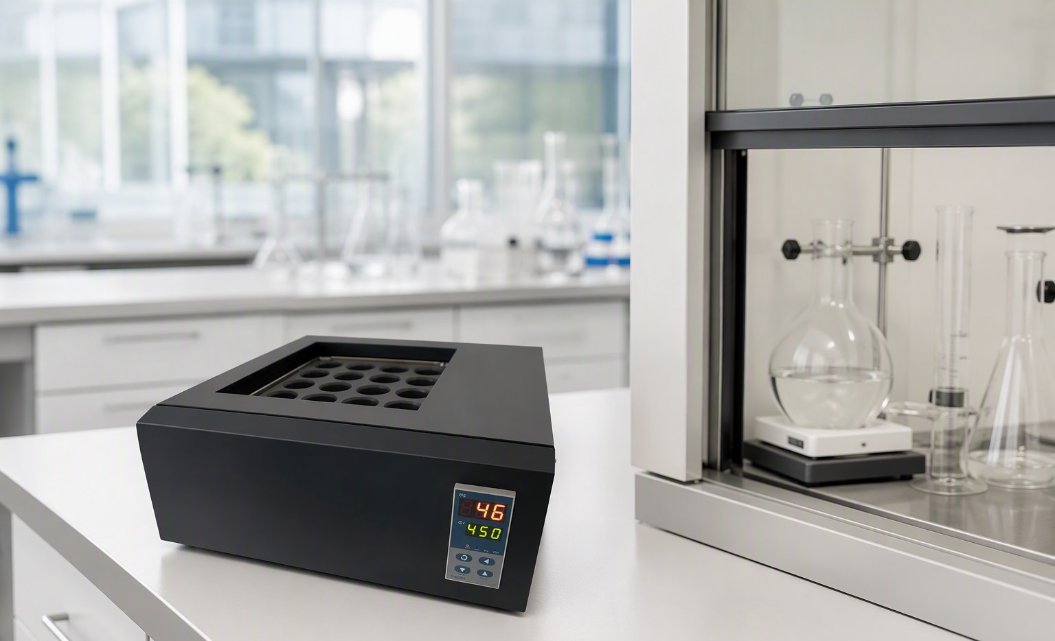 Gr20 automated graphite block digester on a laboratory bench