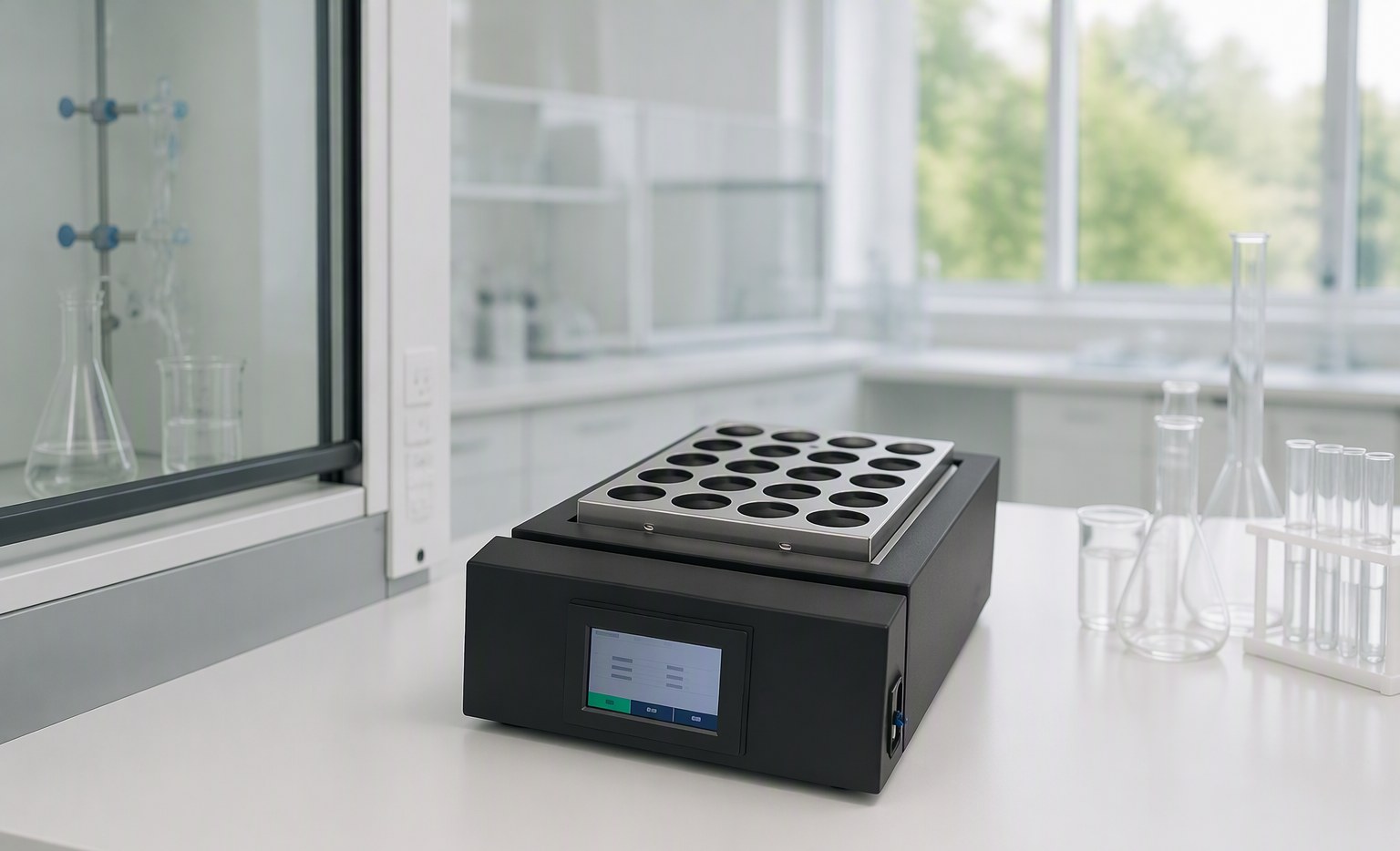 S20 automated graphite block digester on a laboratory bench