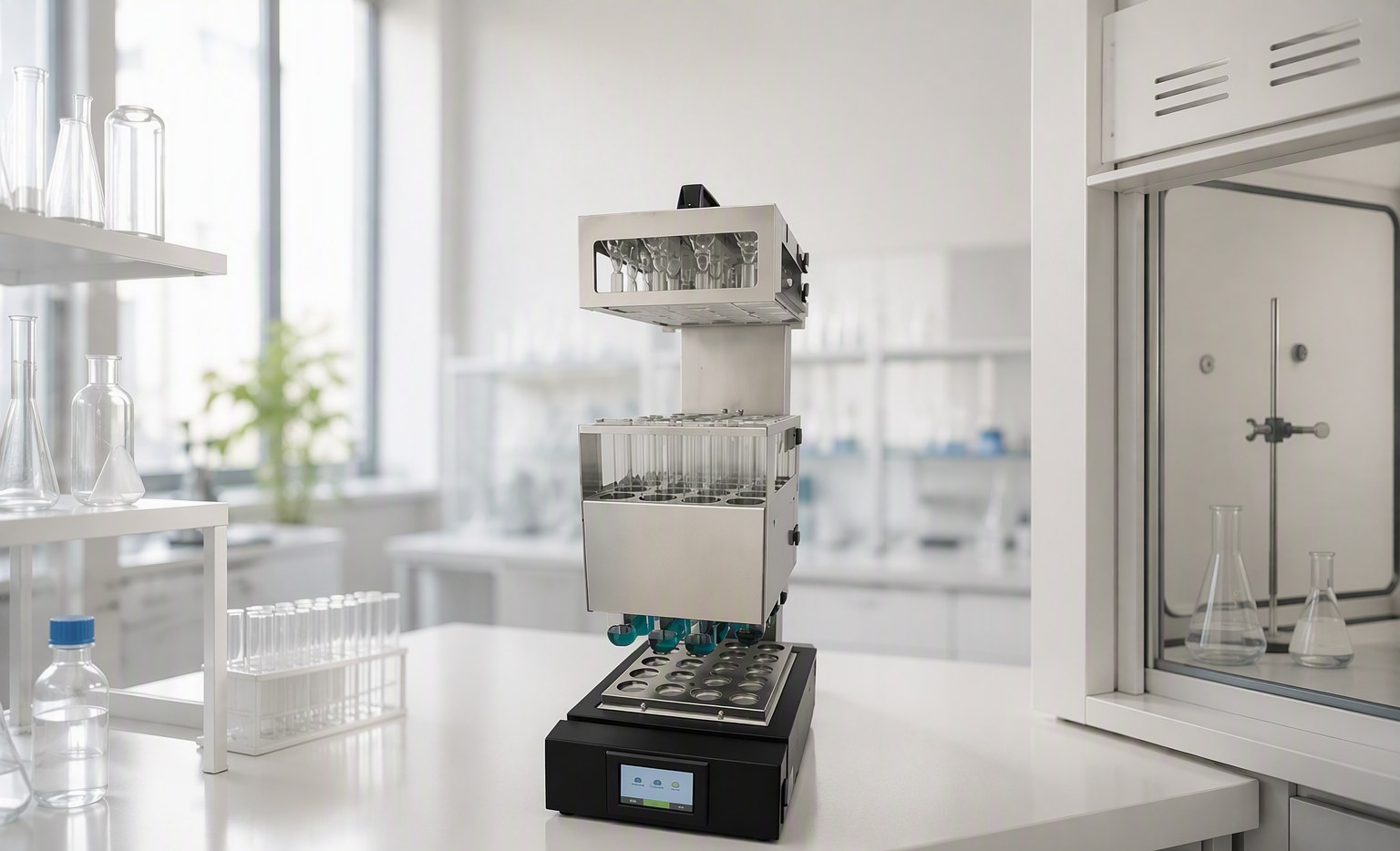 Smart 08 automated aluminum block digester on a laboratory bench