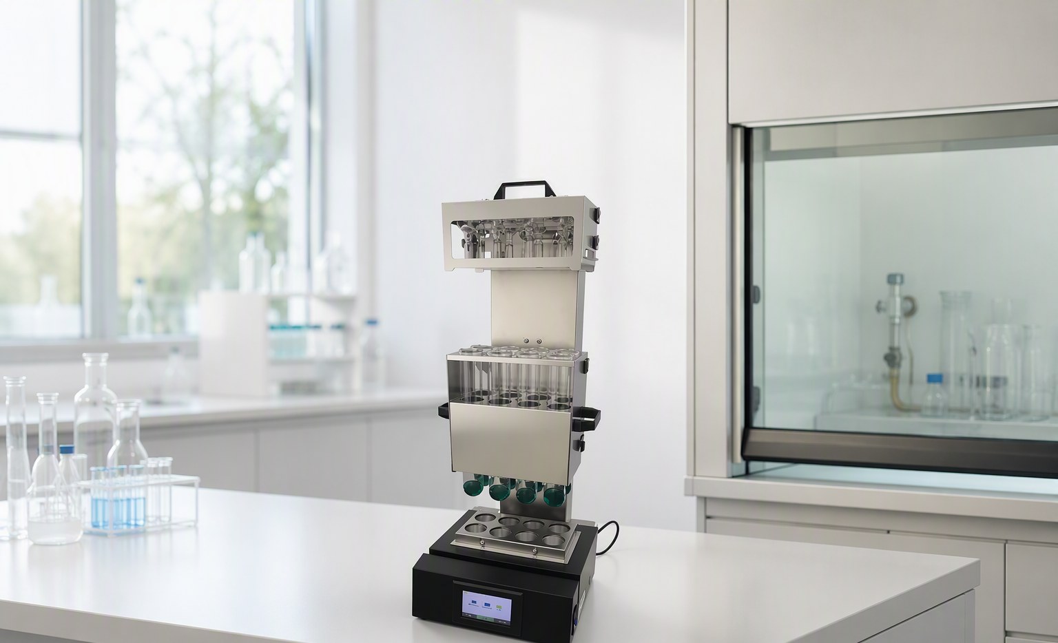 Smart 20 automated aluminum block digester on a laboratory bench