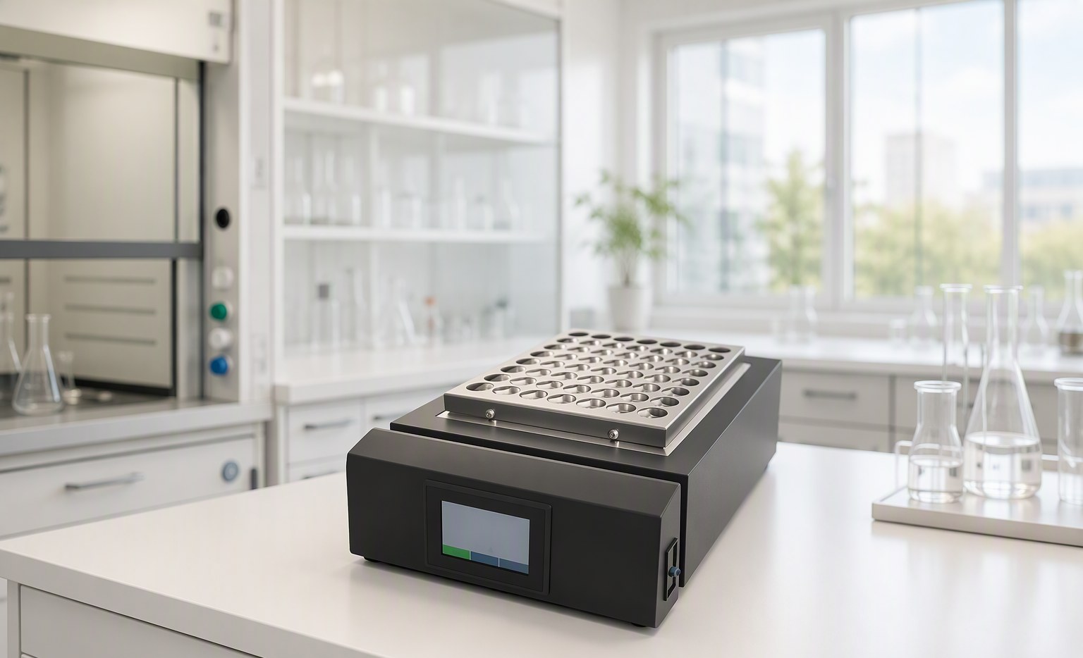 Smart 56 automated aluminum block digester on a laboratory bench