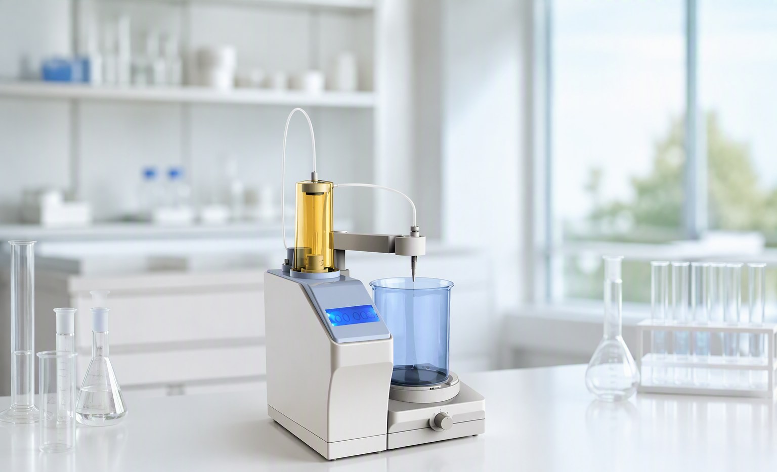 T03 automatic titrator on a laboratory bench