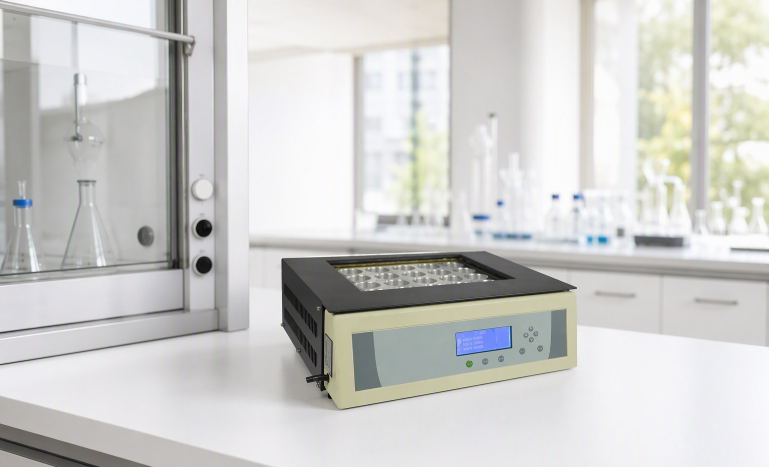 X42 aluminum block electrothermal digester on a laboratory bench